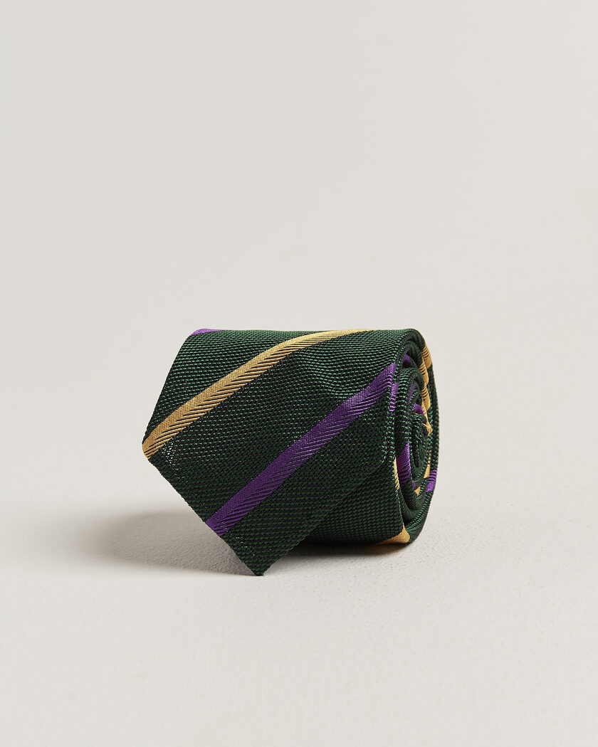 Drake's Multistripe Grenadine Silk Tie Green/Yellow/Purple – Grün