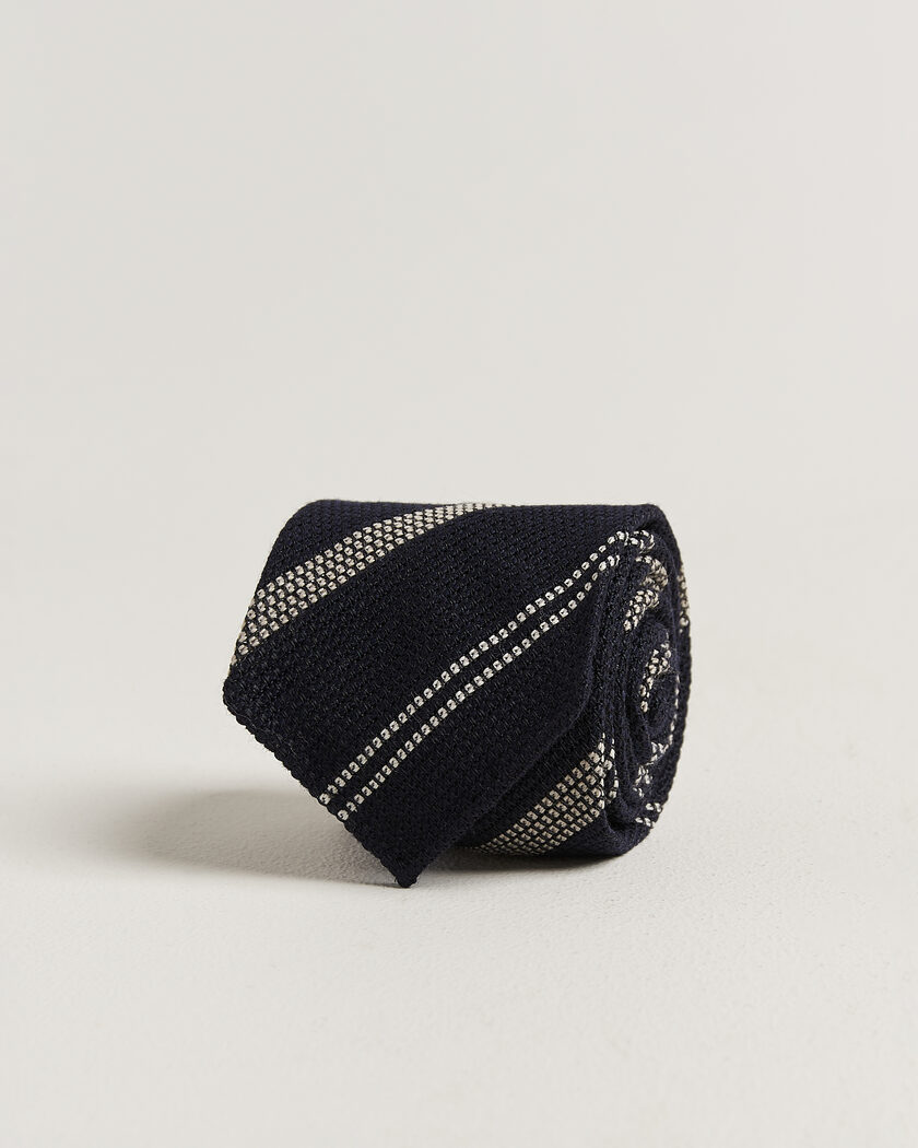 Drake's Striped Grenadine Tie Navy/White – Blau