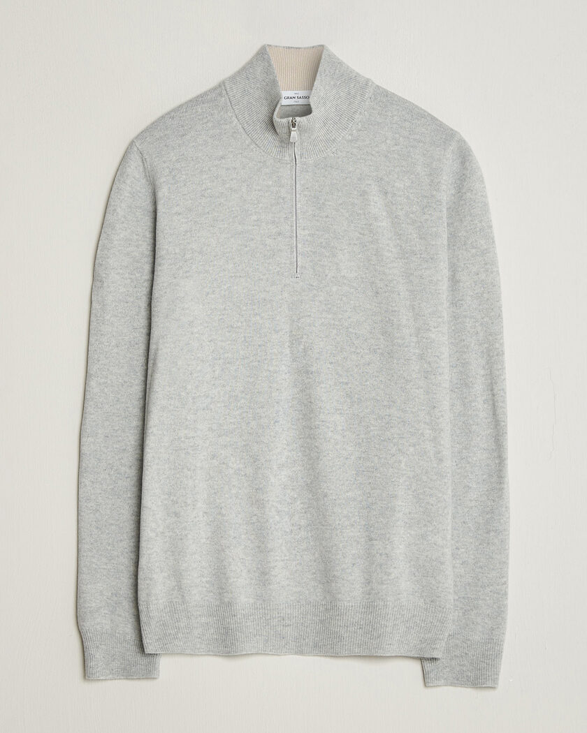 Gran Sasso Wool/Cashmere Half Zip Light Grey Melange – Grau