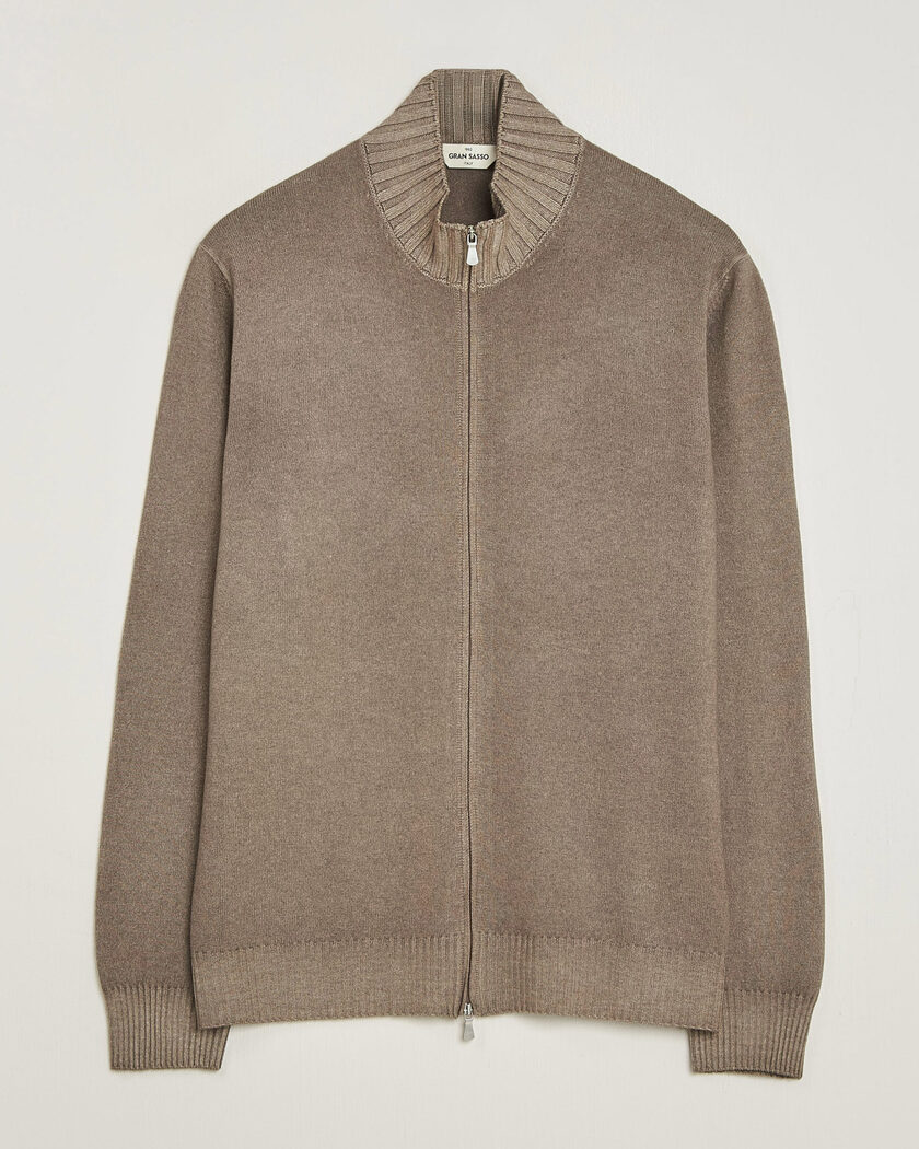 Gran Sasso Wool/Cashmere Washed Full Zip Brown Melange – Braun
