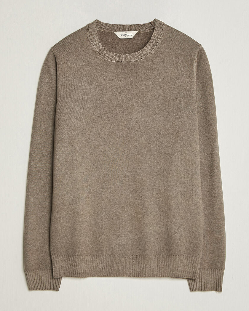 Gran Sasso Wool/Cashmere Washed Crew Neck Brown Melange – Braun