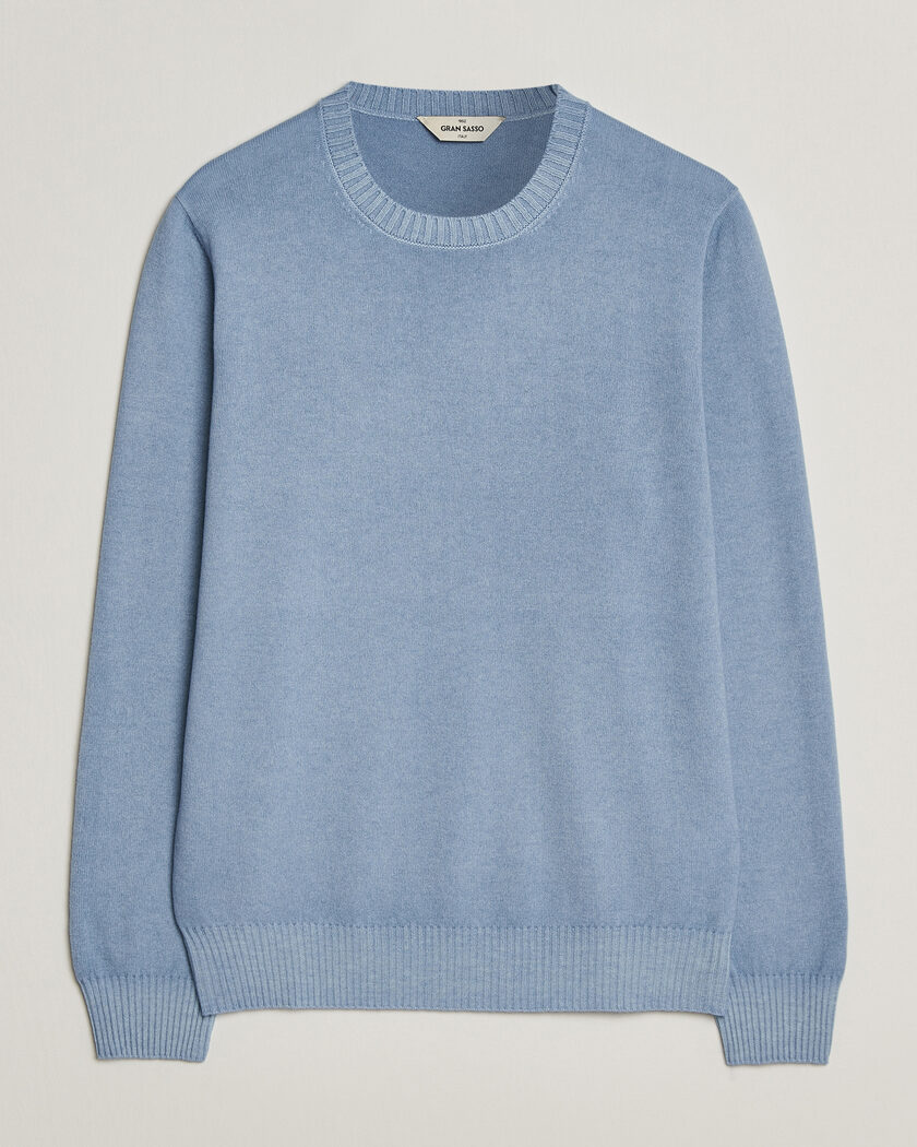 Gran Sasso Wool/Cashmere Washed Crew Neck Blue Melange – Blau