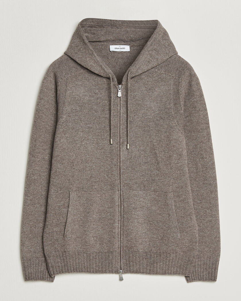 Gran Sasso Full Zip Wool Hoodie Taupe Melange – Braun