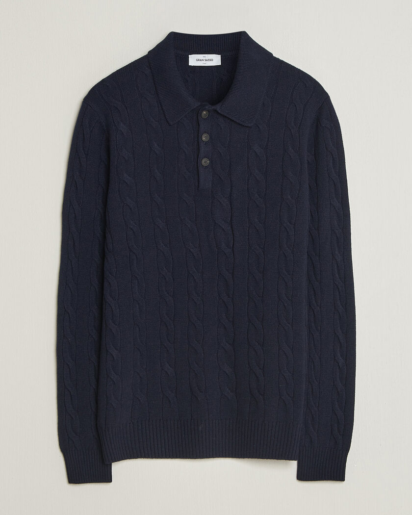 Gran Sasso Wool/Cashmere Cable Polo Navy – Blau
