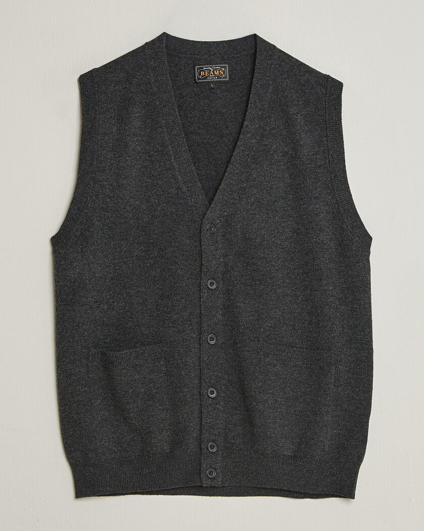 BEAMS PLUS Button Knit Vest Charcoal – Grau