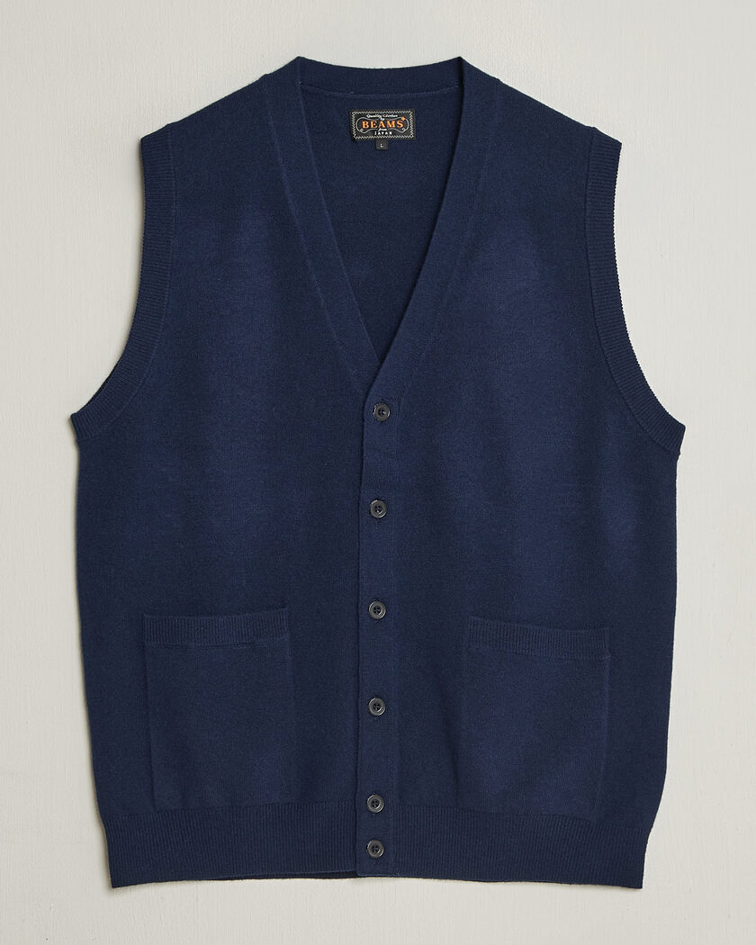 BEAMS PLUS Button Knit Vest Navy – Blau