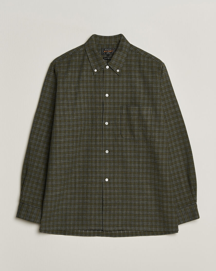 BEAMS PLUS Dobby Plaid Button Down Shirt Dark Green – Grün
