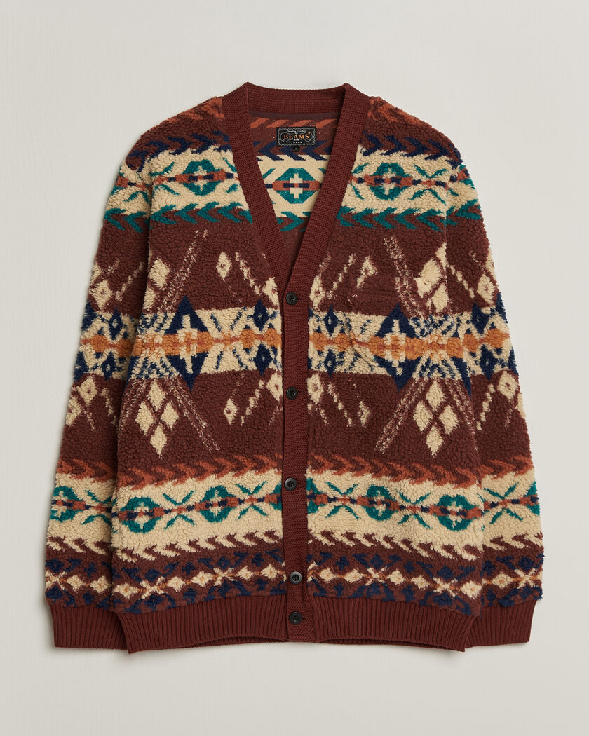 BEAMS PLUS Boa Jacquard Cardigan Brown – Mehrfarbig
