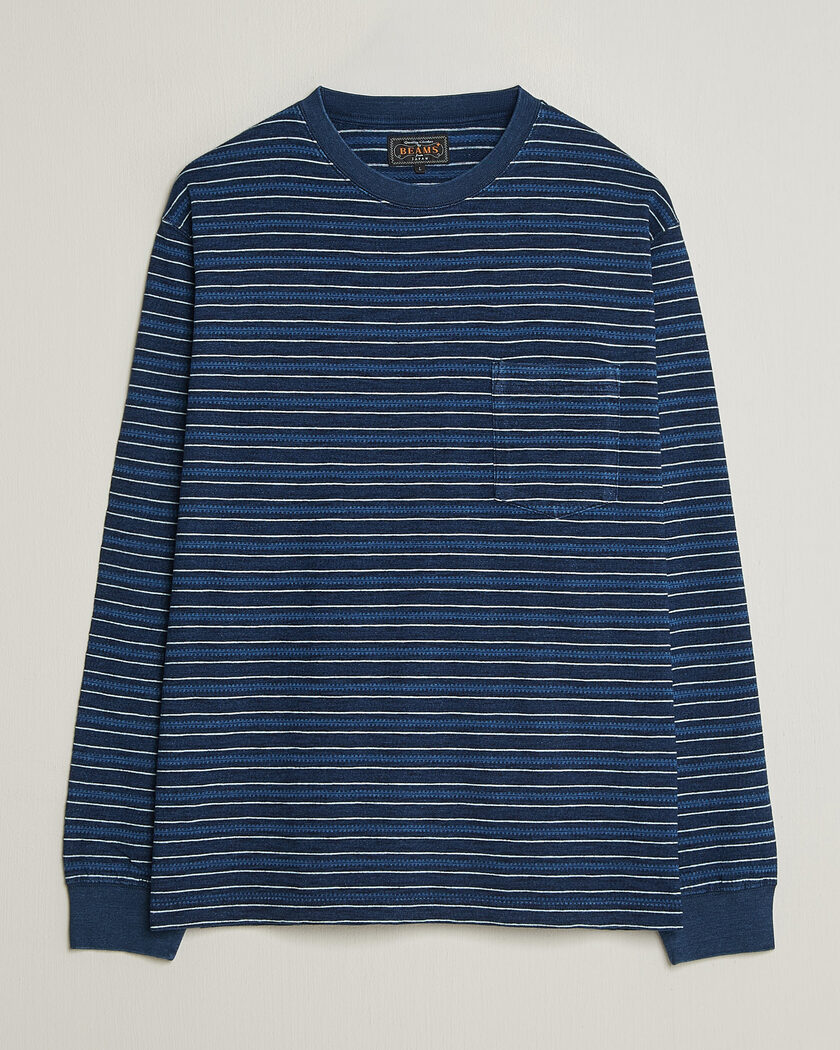 BEAMS PLUS Indigo Stripe LS T-Shirt Navy – Blau