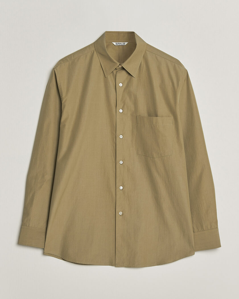 Auralee Finx Light Weather Chambray Shirt Olive Brown – Grün