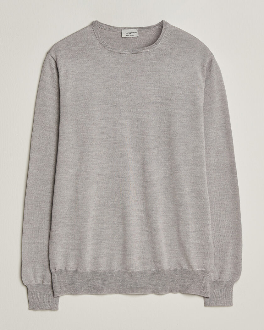 Morgano Extra Fine Merino Wool Crewneck Light Grey