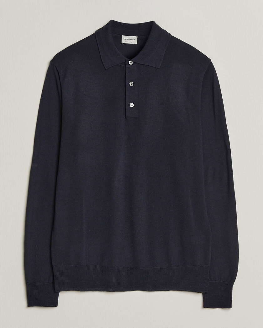 Morgano Extra Fine Merino Wool Polo Navy – Blau