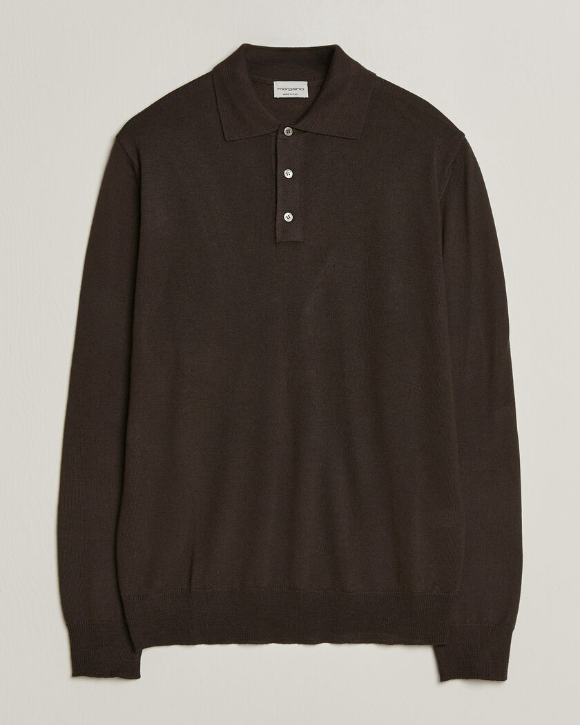 Morgano Extra Fine Merino Wool Polo Dark Brown – Braun