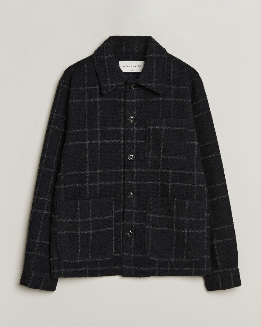A Day's March Algot Wool Checked Overshirt Navy – Blau