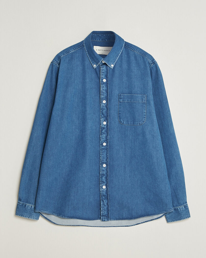 A Day's March Original Button Down Denim Shirt Mid Blue – Blau