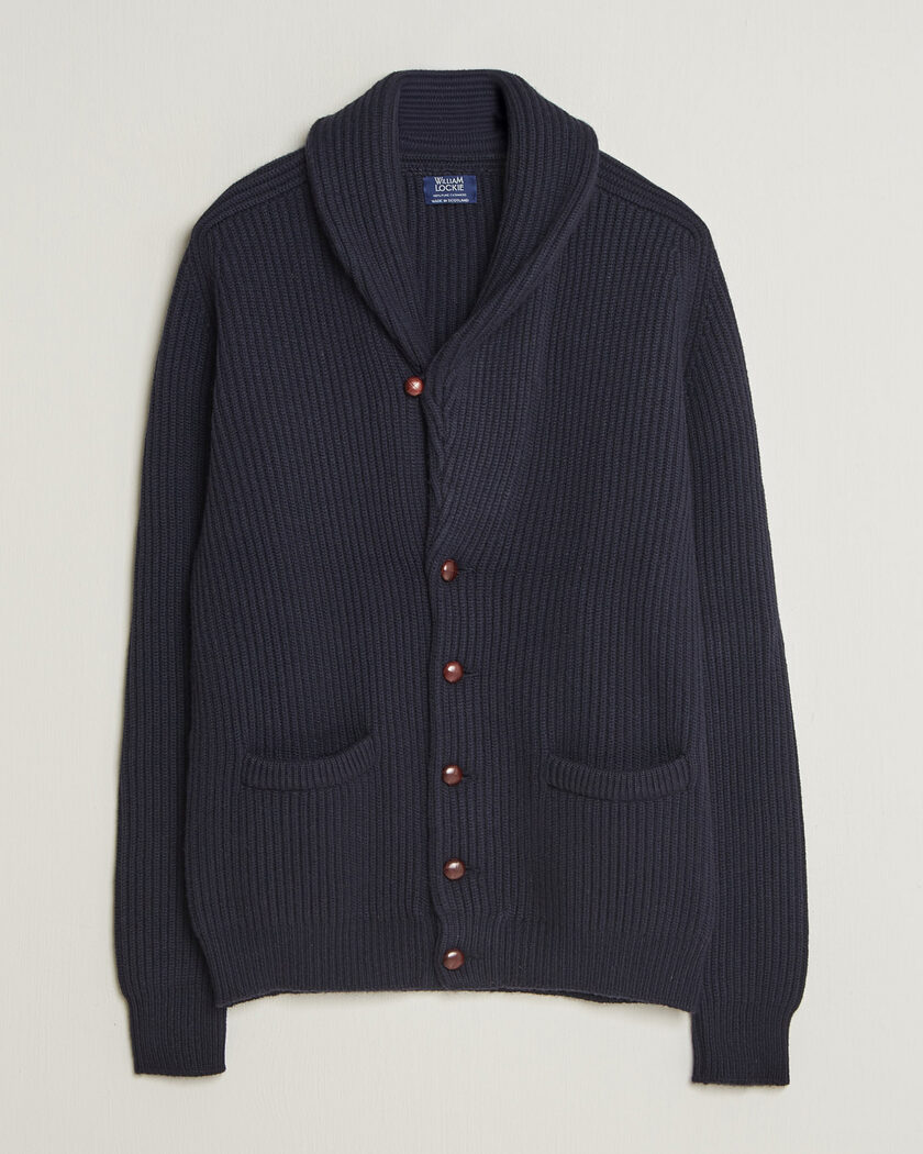 William Lockie Windsor Cashmere Shawl Cardigan Navy – Blau