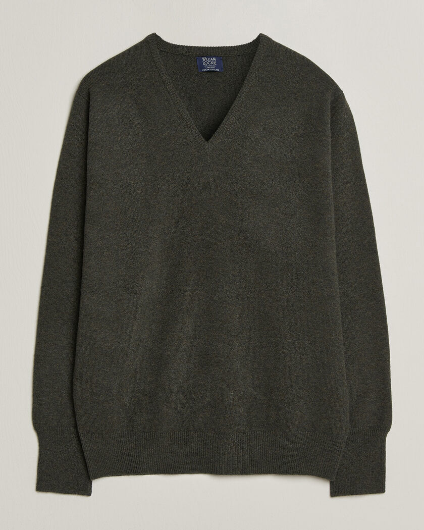 William Lockie Rob Lambswool V-Neck Seaweed – Grün