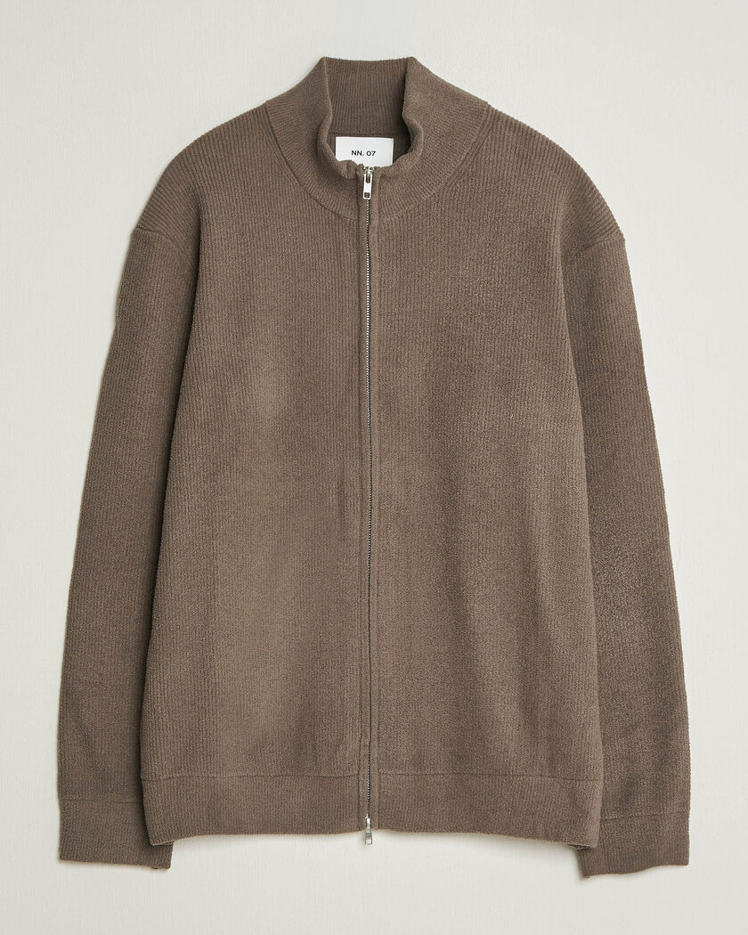 NN07 Danny Rib Knitted Full Zip Mable Husk – Braun