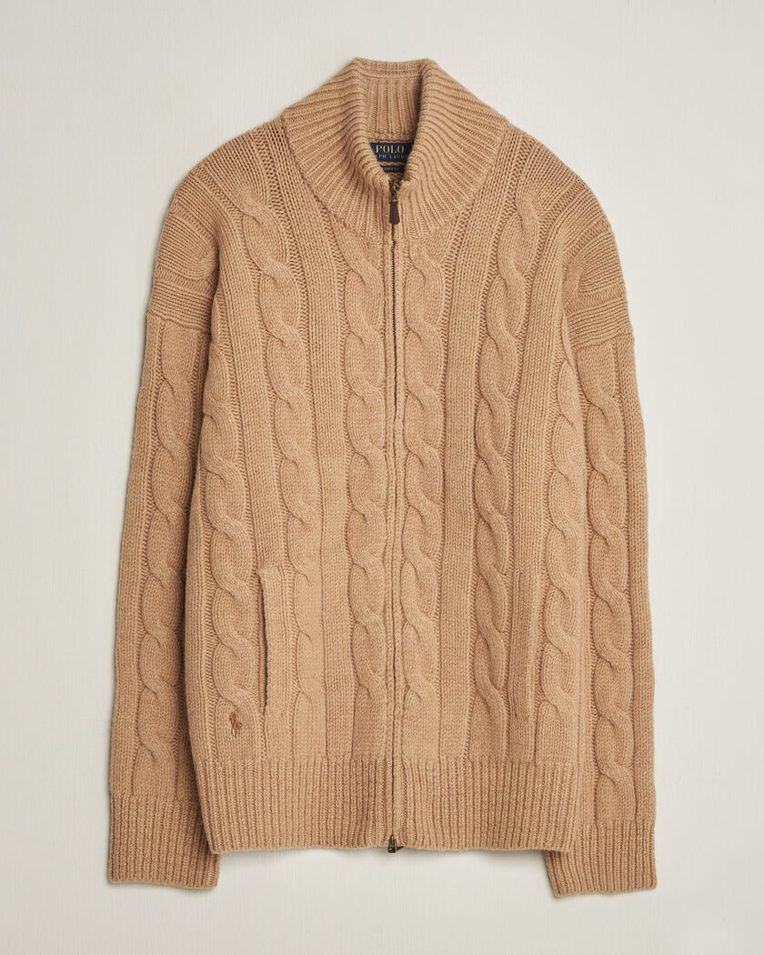 Polo Ralph Lauren Wool/Alpaca Cable Full-Zip Camel Melange – Beige