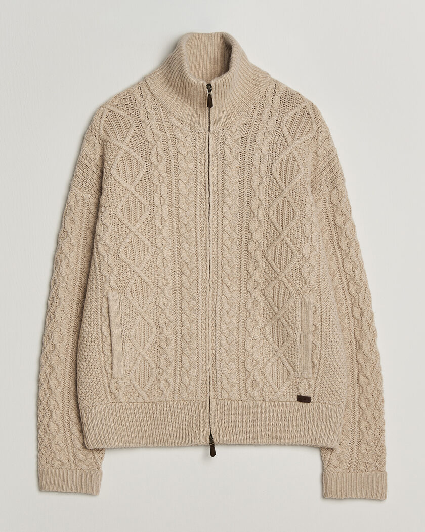 Polo Ralph Lauren Wool/Alpaca Aran Full-Zip Jicama Brown Heather – Beige