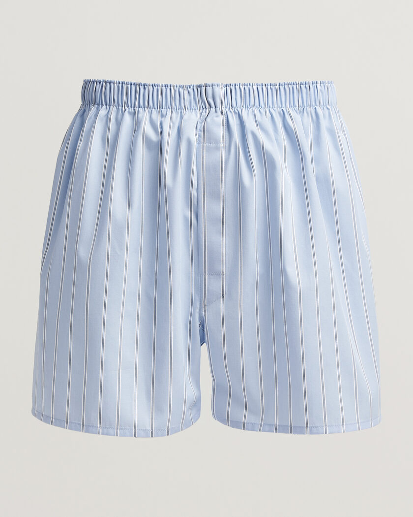 Sunspel Classic Woven Cotton Boxer Shorts Blue Wide Stripe – Blau