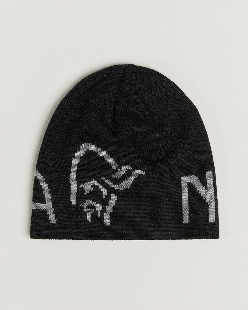 Norrøna Mid Merino Wool Logo Beanie Caviar Melange – Schwarz