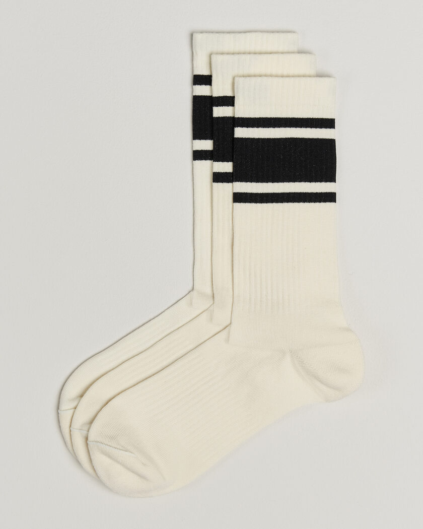 Sweyd 3-Pack Triple Stripe Cotton Socks White/Black – Weiß
