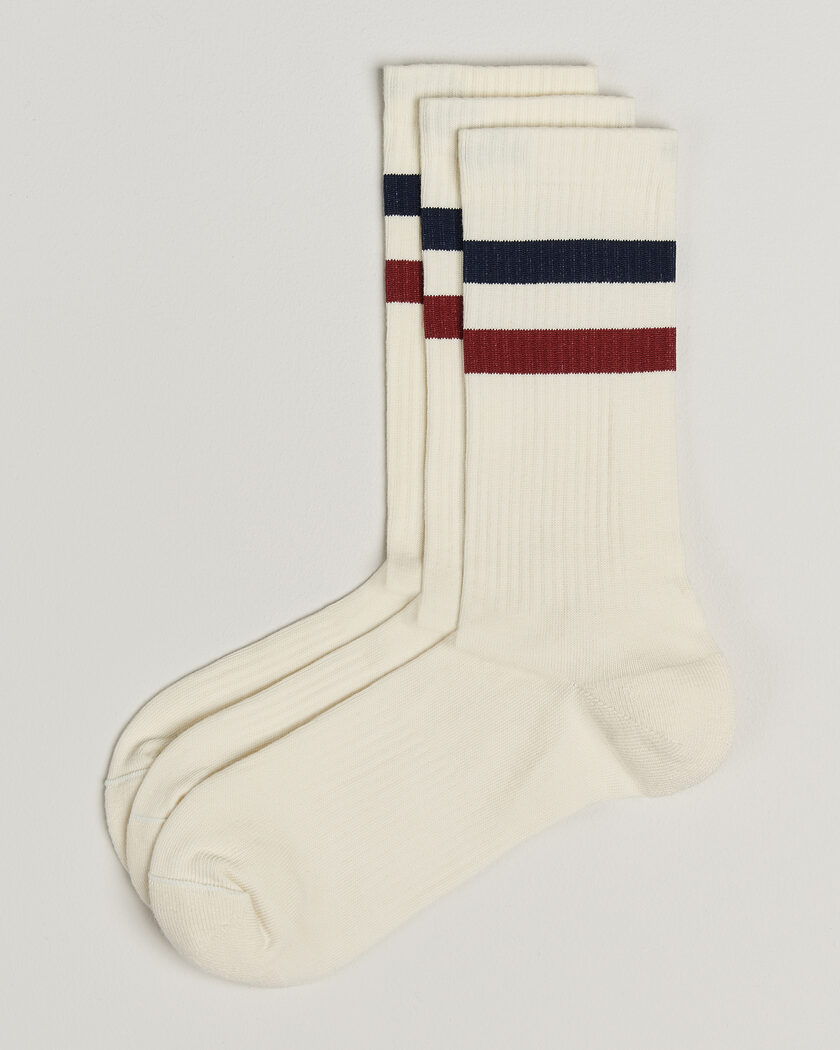 Sweyd 3-Pack Two Stripe Cotton Socks Navy/Red/White – Weiß