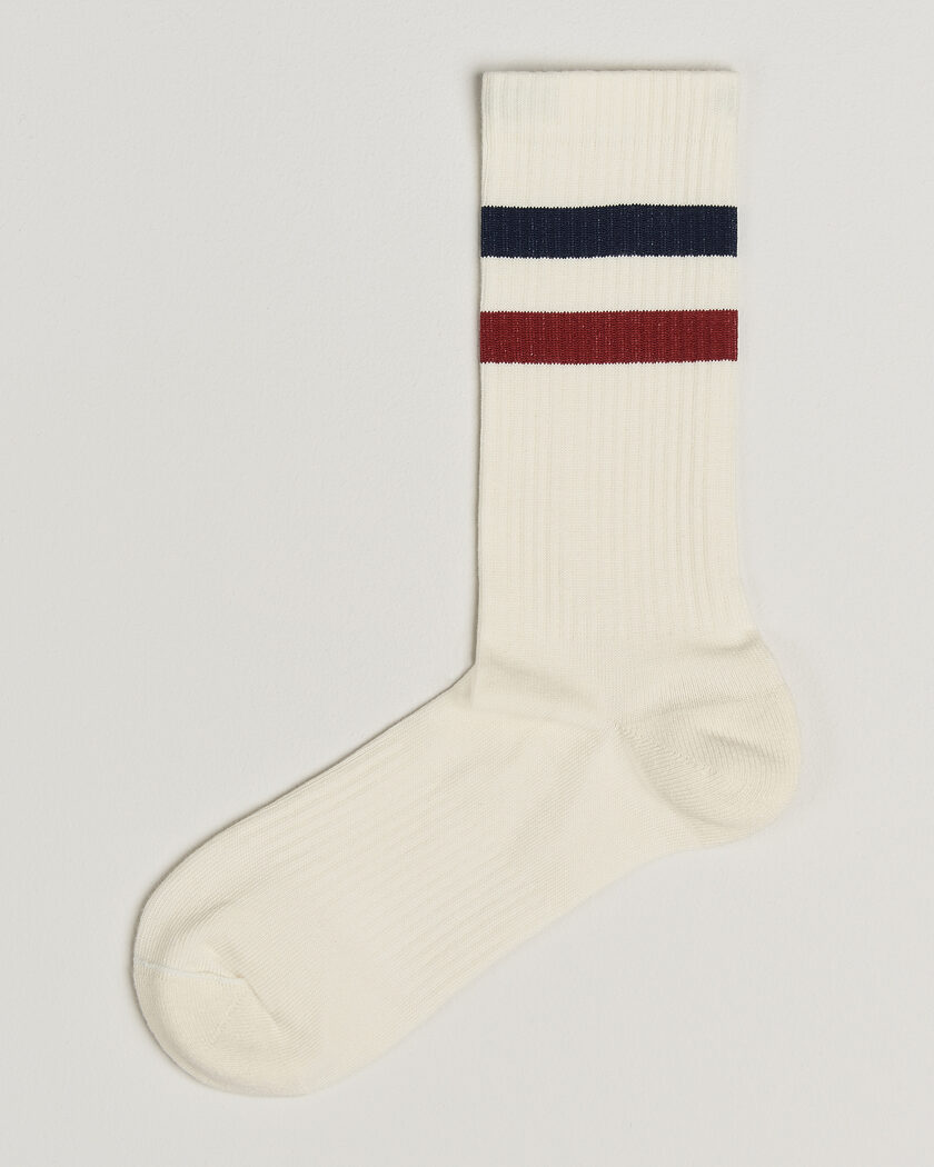 Sweyd Two Stripe Cotton Socks Navy/Red/White – Weiß