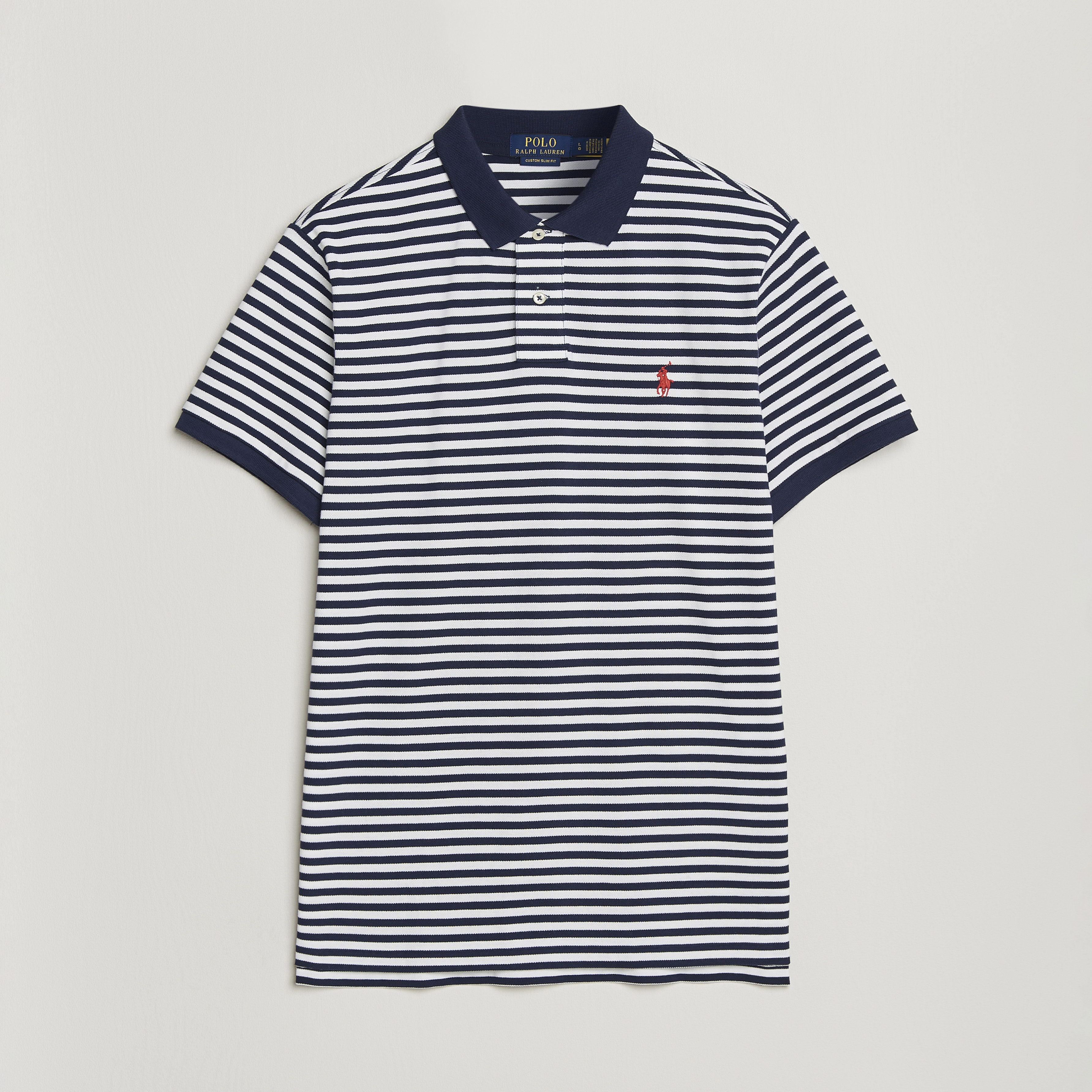 Polo Ralph Lauren Custom Slim Fit Striped Polo Navy/White bei Care of Carl