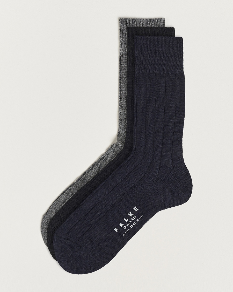 Falke 3-Pack Lhasa Cashmere Socks Black/Dark Navy/Light Grey – Blau