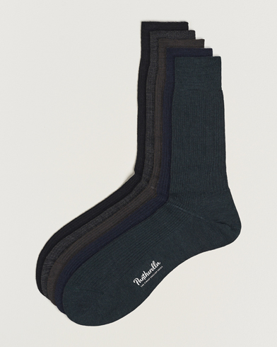 Herren | Normale Socken | Pantherella | 5-Pack Naish Merino/Nylon Sock Navy/Black/Charcoal/Chocolate/Racing Green