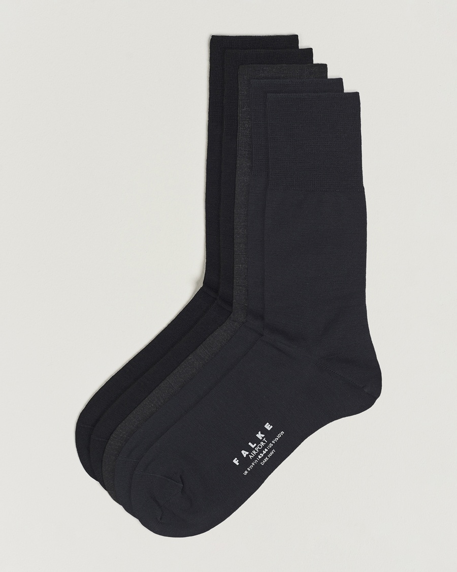 Falke 5-Pack Airport Socks Black/Dark Navy/Anthracite Melange – Blau