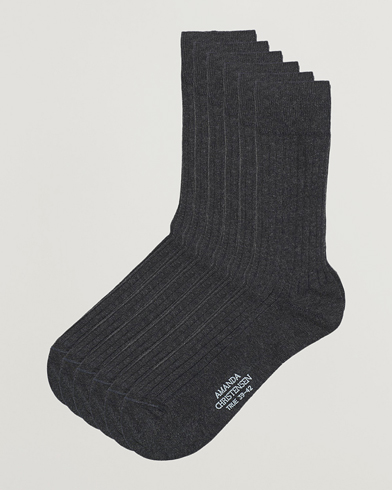 Herren | Amanda Christensen | Amanda Christensen | 6-Pack True Cotton Ribbed Socks Antracite Melange