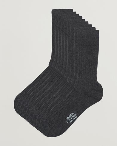 Herren | Normale Socken | Amanda Christensen | 9-Pack True Cotton Ribbed Socks Antracite Melange
