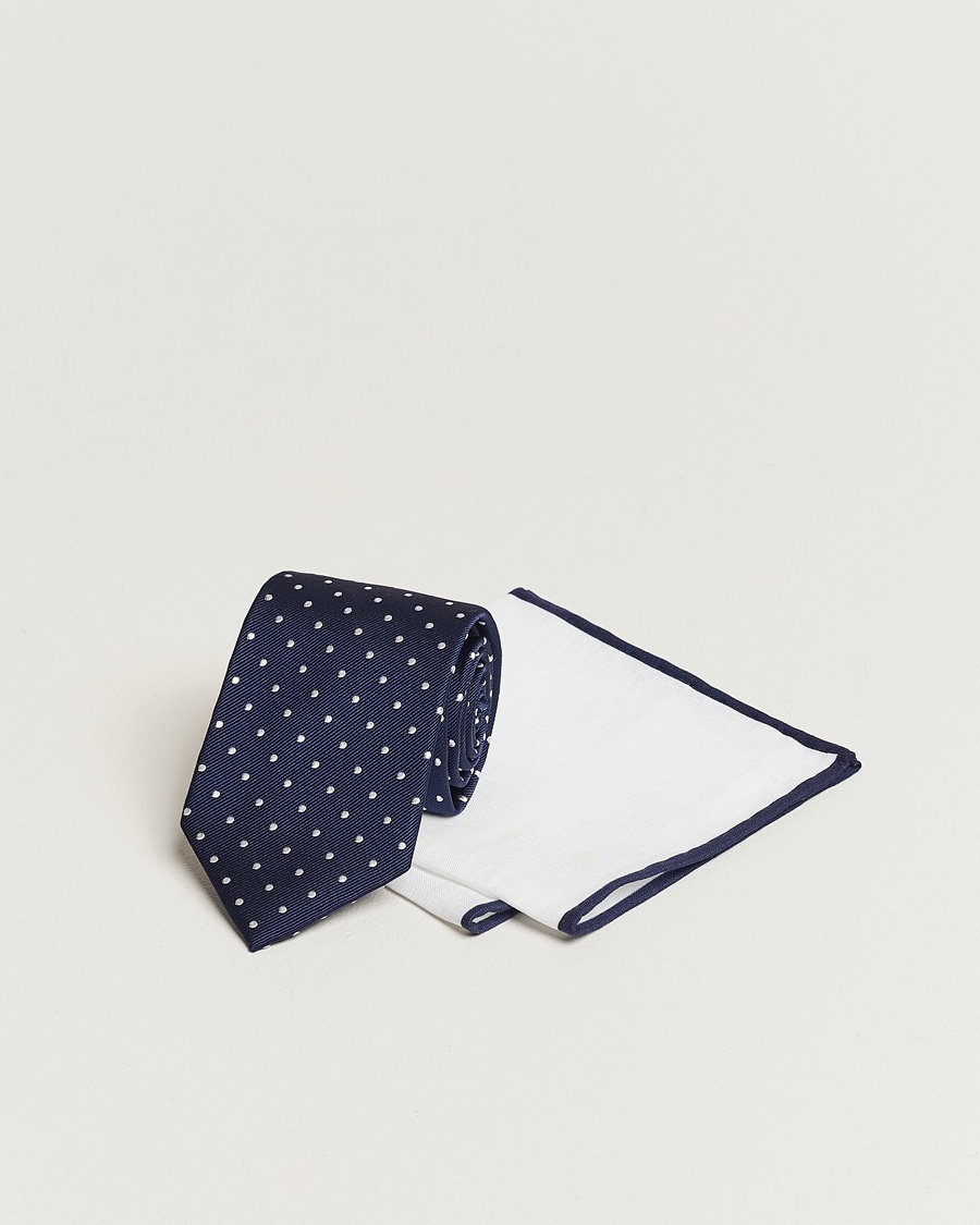 Amanda Christensen Set Tie & Pocket Square Navy/White – Blau