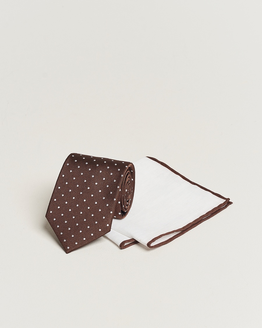 Amanda Christensen Set Tie & Pocket Square Brown/White – Braun