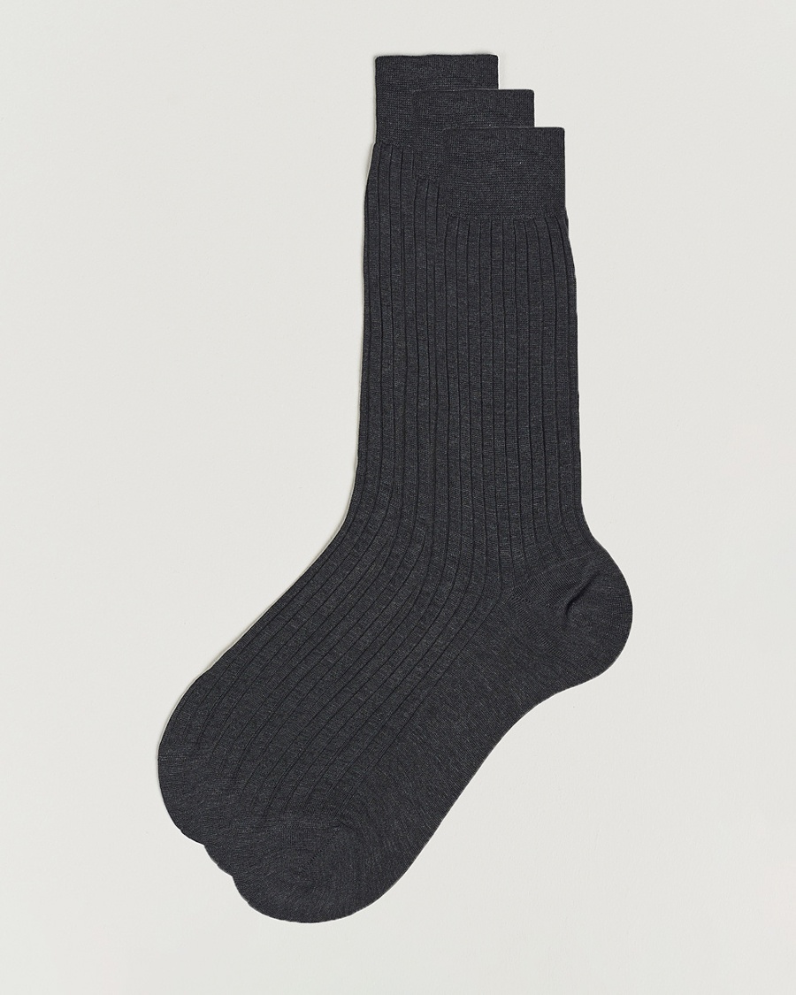 Herren | Normale Socken | Bresciani | 3-pack Cotton Ribbed Short Socks Grey Melange