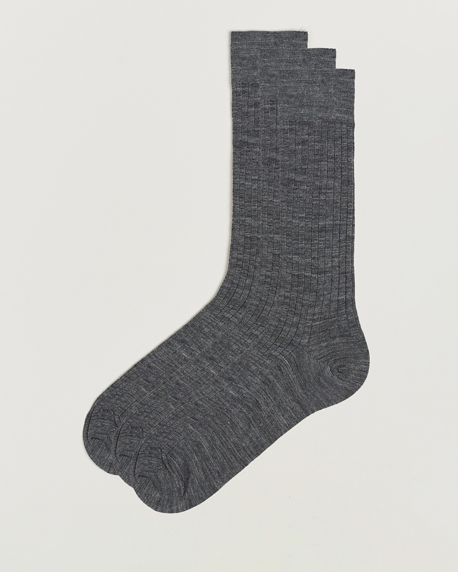 Bresciani 3-pack Wool/Nylon Ribbed Short Socks Medium Grey – Grau