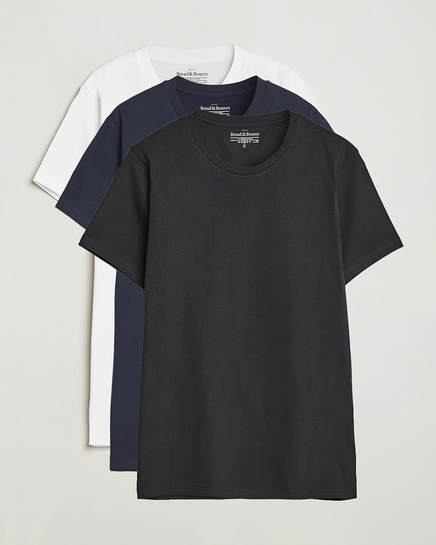 Herren | T-Shirts | Bread & Boxers | 3-pack Crew Neck Regular T-Shirt White/Black/Dark Navy