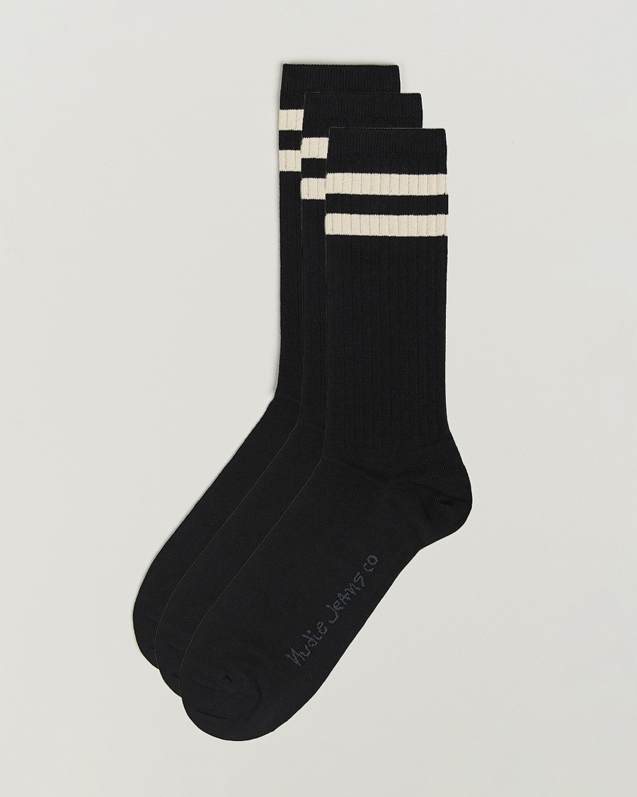 Herren | Socken | Nudie Jeans | 3-pack Amundsson Tennis Socks Black/White