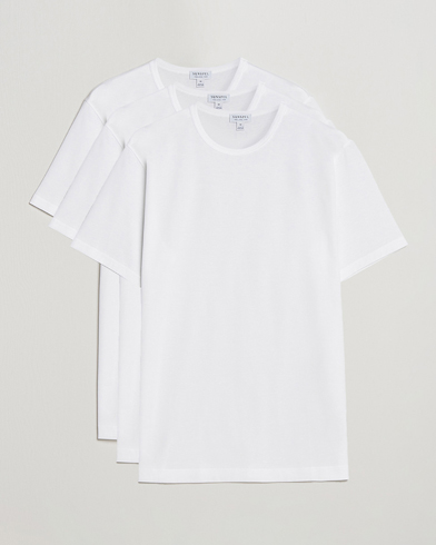 Herren | Alte Produktbilder | Sunspel | 3-Pack Crew Neck Q82 Cotton T-Shirt White