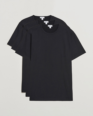 Herren | Alte Produktbilder | Sunspel | 3-Pack Crew Neck Q82 Cotton T-Shirt Black