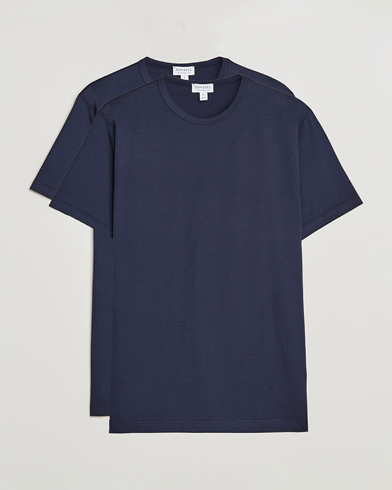 Herren | Alte Produktbilder | Sunspel | 2-Pack Crew Neck Q82 Cotton T-Shirt Navy
