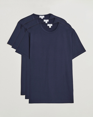 Herren | Alte Produktbilder | Sunspel | 3-Pack Crew Neck Q82 Cotton T-Shirt Navy