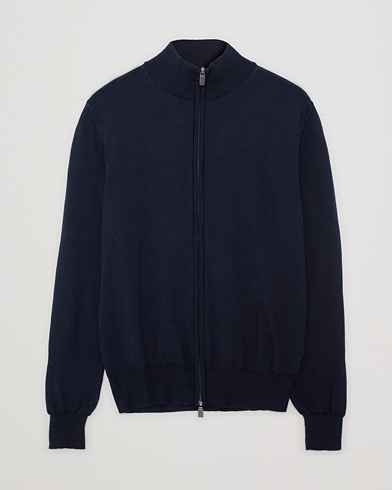 Canali Merino Wool Full Zip Sweater Navy