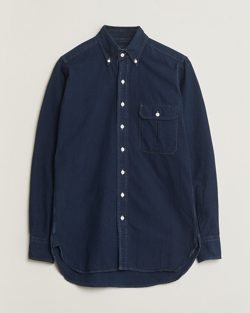 Pre-owned Drake's The American Flap B.O Oxford Shirt Navy 15,5(39 - M) – Blau
