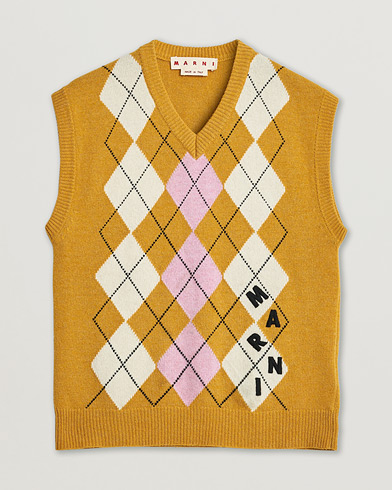 Pre-owned Marni Shetland Argyle Knit Vest White/Yellow 48 – Gelb