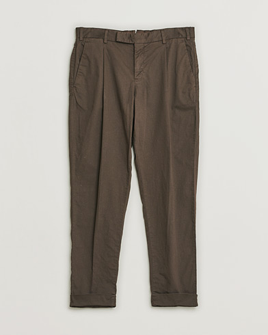 PT01 Slim Fit Pleated Linen Blend Trousers Chocolate