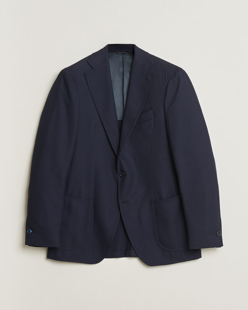 Pre-owned Gabo Napoli Navy Hopsack Wool Blazer 50 – Blau